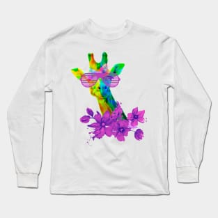 Neon Giraffe with Sunglasses Long Sleeve T-Shirt